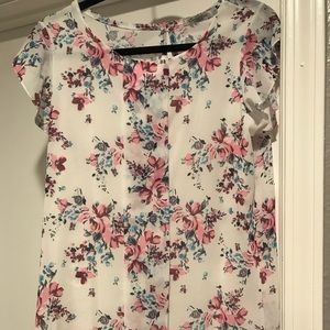 White with Pink Floral Blouse. Size Large.